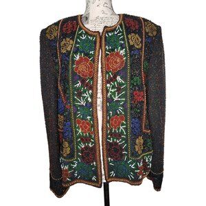 Vintage Large Papell Boutique Evening Floral Beaded Evening Jacket Formal Attire